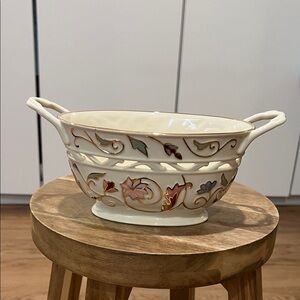 Lenox Cream Ceramic / basket Bowl with Multicolor Floral Design
